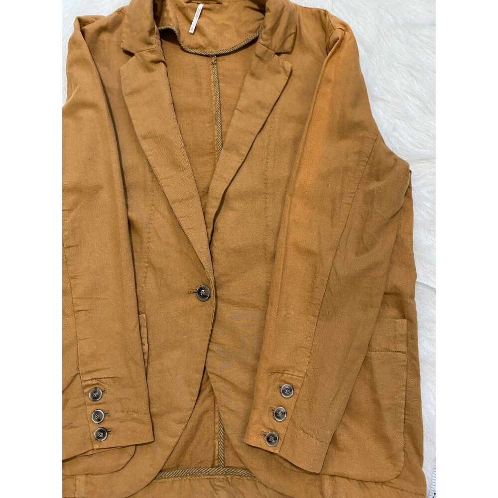 Free People Tan Brown Linen Cotton Oversized Blazer Jacket X-Small Preppy - Picture 15 of 15
